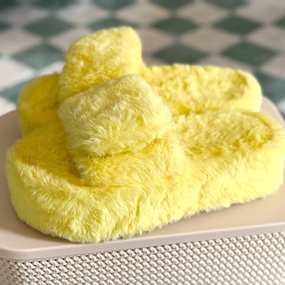 ASOS Fluffy Yellow Slides